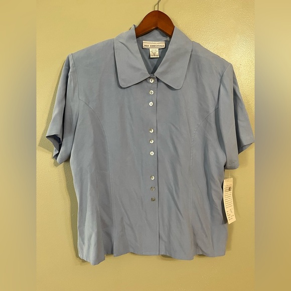 Silk Essentials Blue Short Sleeve Women's Top 100% Silk Vintage Y2K Size XL NWT - Picture 5 of 9